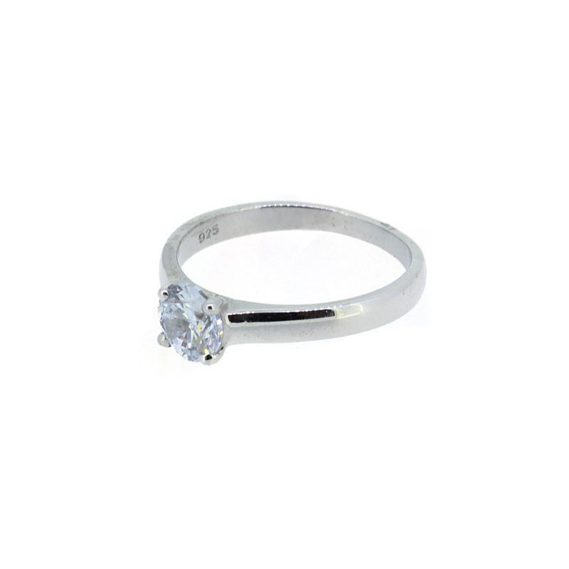 Solitaire Ring Echtsilber rhodiniert Zirkonia