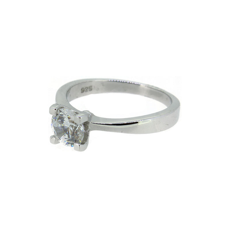Solitaire Ring Echtsilber rhodiniert Zirkonia