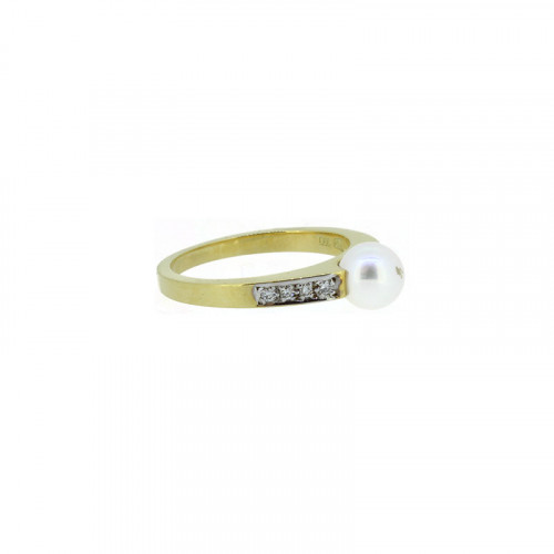 Perlenring Gelbgold 750 Brillanten 0.08ct. WSI