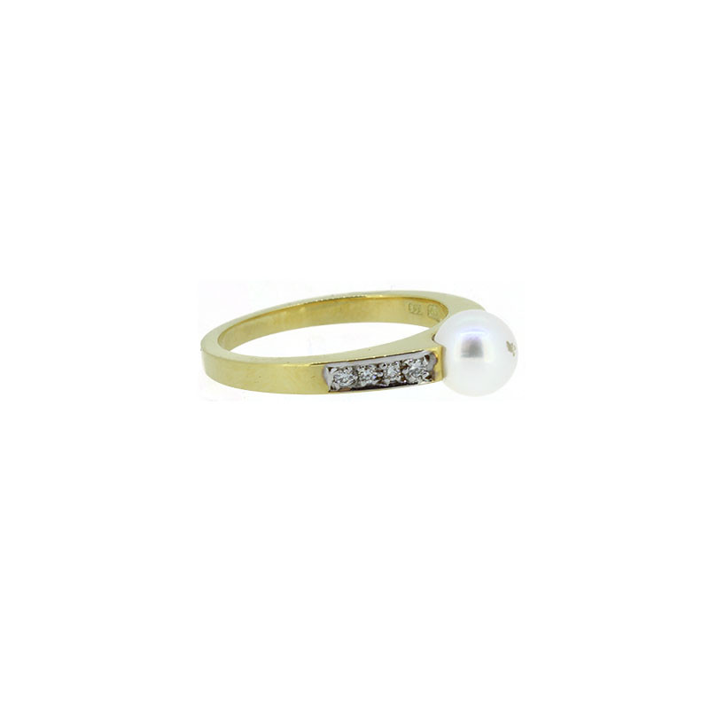 Perlenring Gelbgold 750 Brillanten 0.08ct. WSI