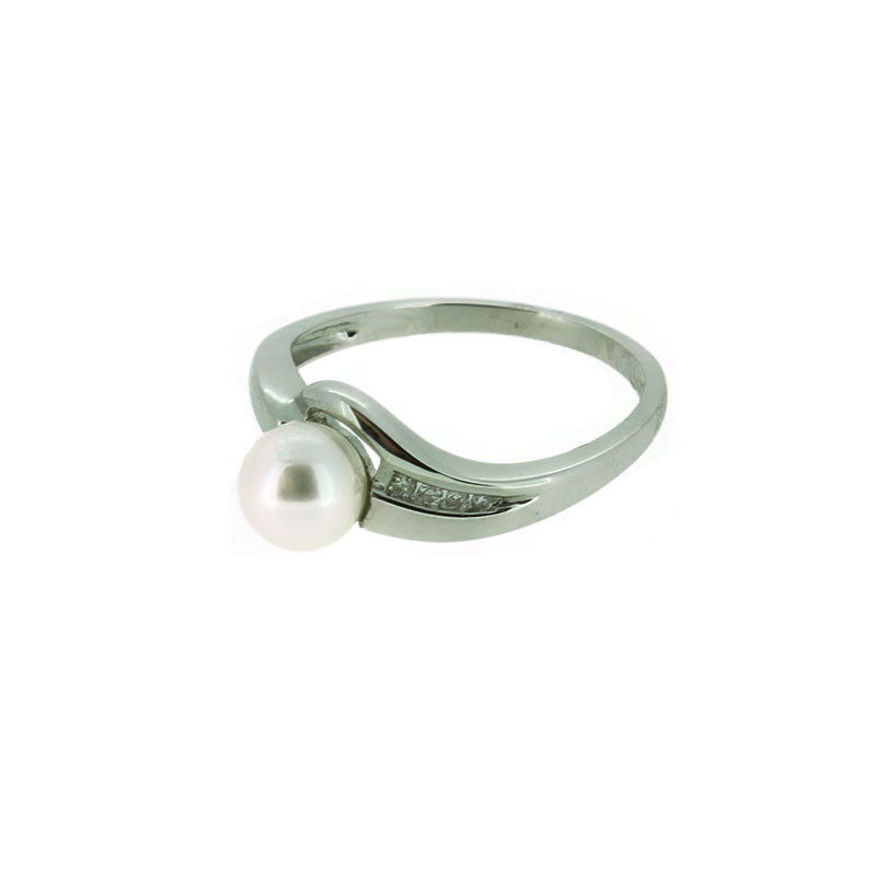 Perlenring Weissgold 750 Brillanten 0.03ct