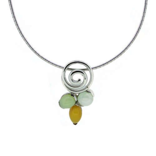 Collier in Silber 925 Steine Türkis/Grün/Gelb