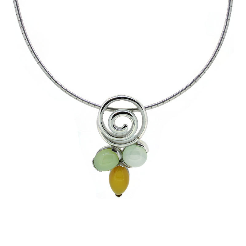 Collier in Silber 925 Steine Türkis/Grün/Gelb