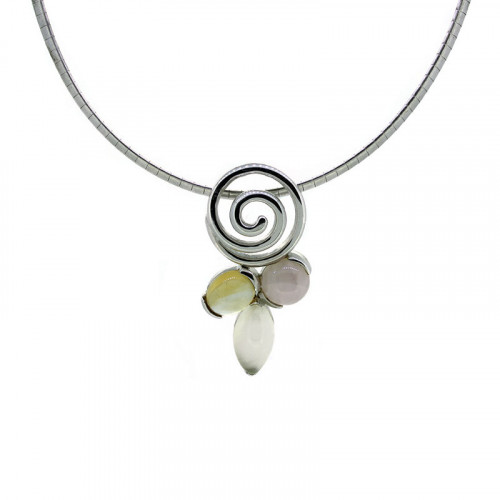 Collier in Silber 925 Steine Pink/Gelb/Weiss