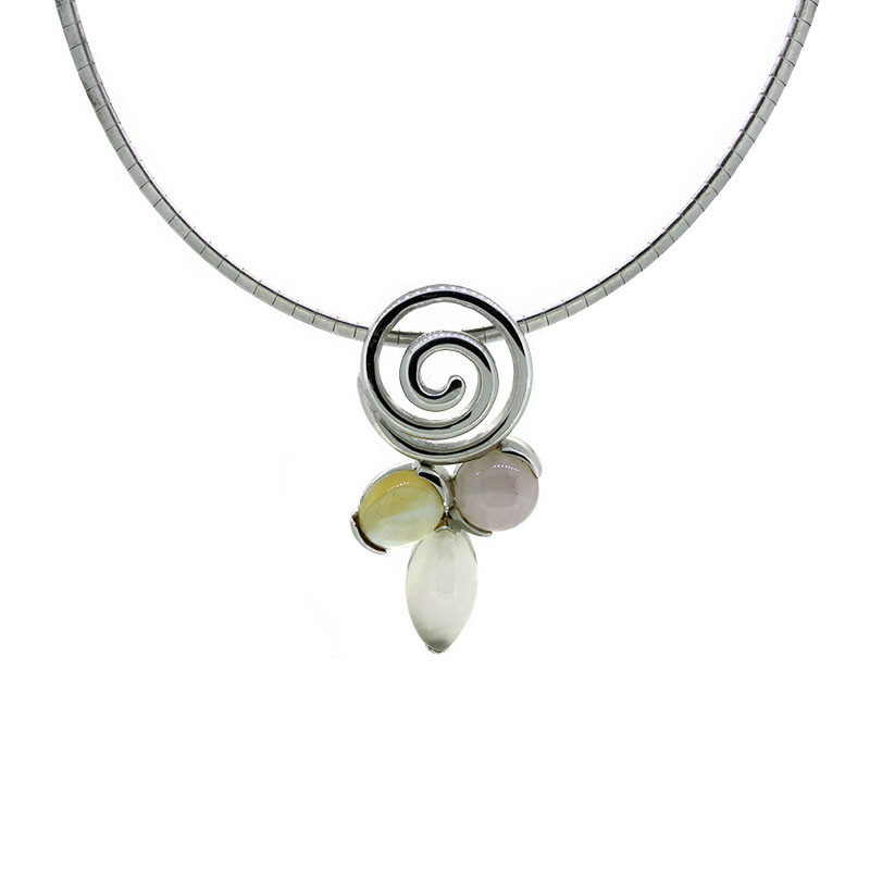 Collier in Silber 925 Steine Pink/Gelb/Weiss