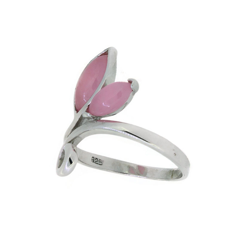 Ring Silber 925 rhodiniert mit pinken Jadesteinen