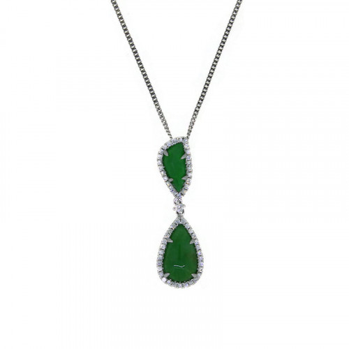 Halskette Weissgold 750 mit Jade-Anhänger udn Brillanten
